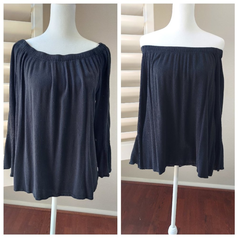 Sanctuary Black Blouse 3/4 Sleeve Lightweight  Sz L